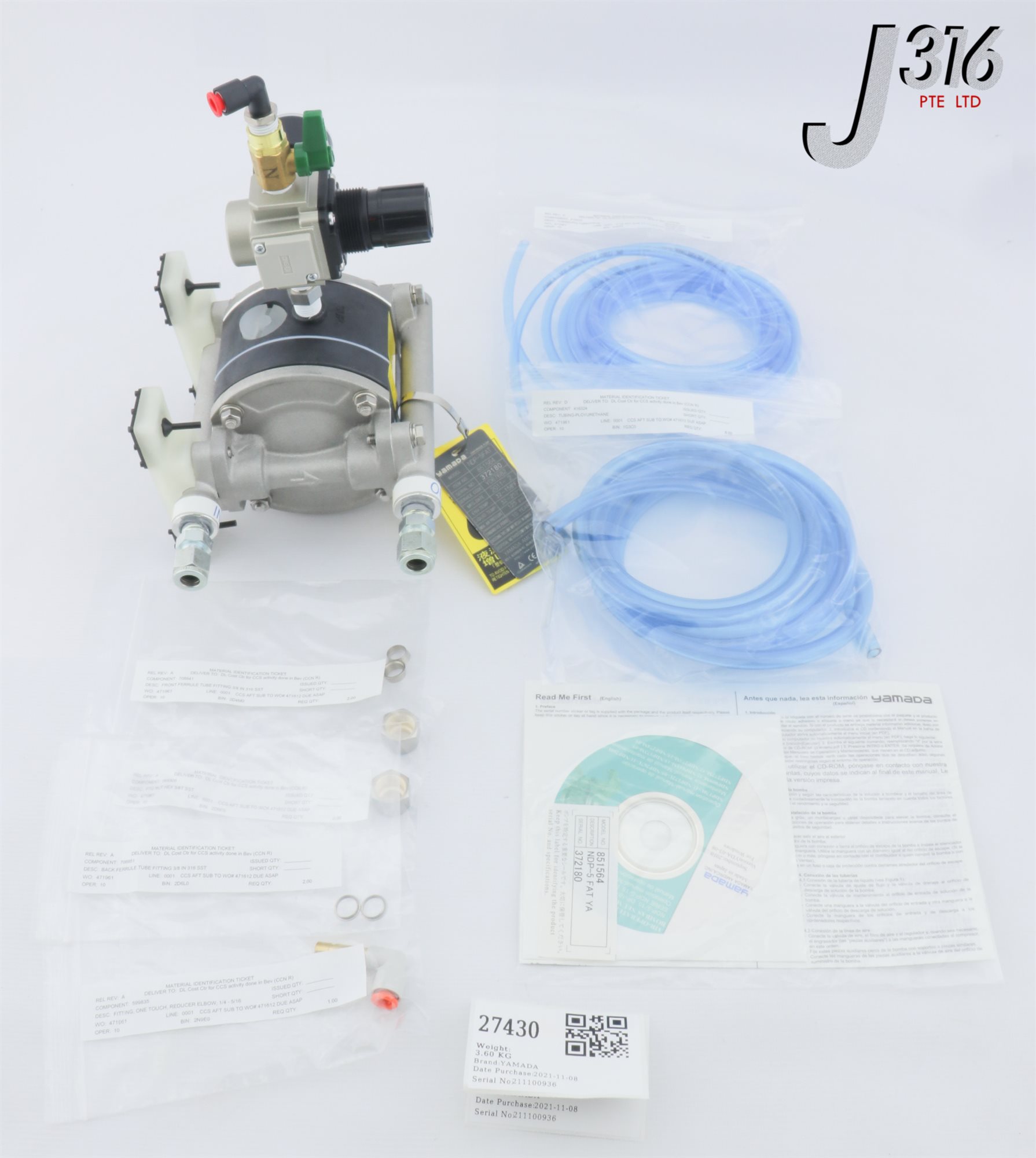 い 27430 YAMADA DIA AODD PUMP, 851564 W/ REG AR25-N02-Z & GAUGE (NEW